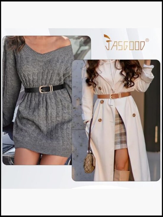 3 Pack Faux Leather Waist Belts with Gold Buckle for Jeans Dresses Pants main image 4